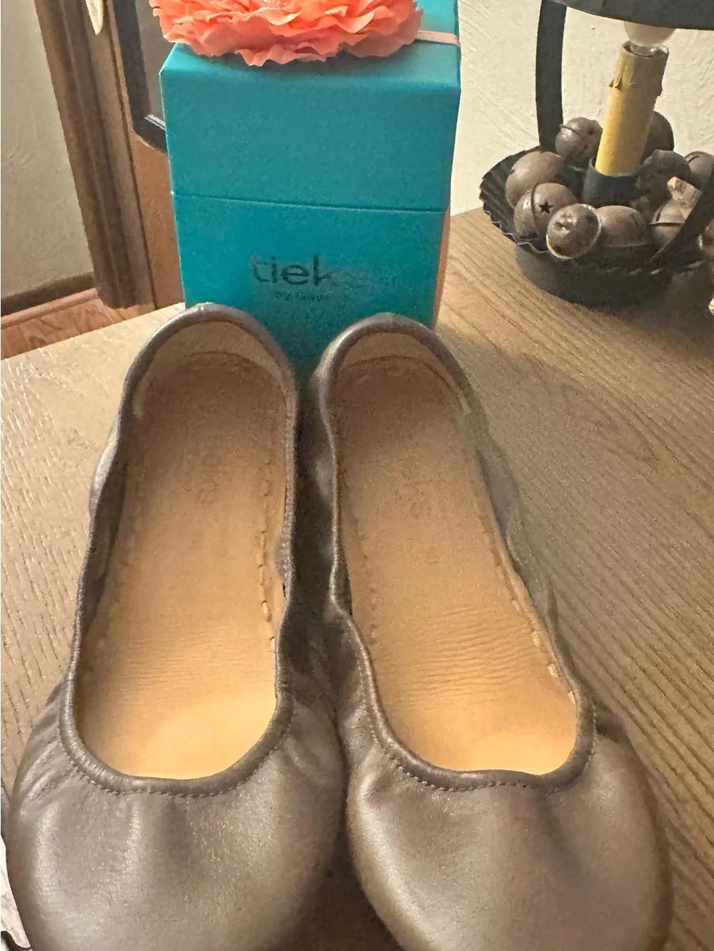 Tieks Leather Ballet Flats in Black and Brown with Turquoise Sole